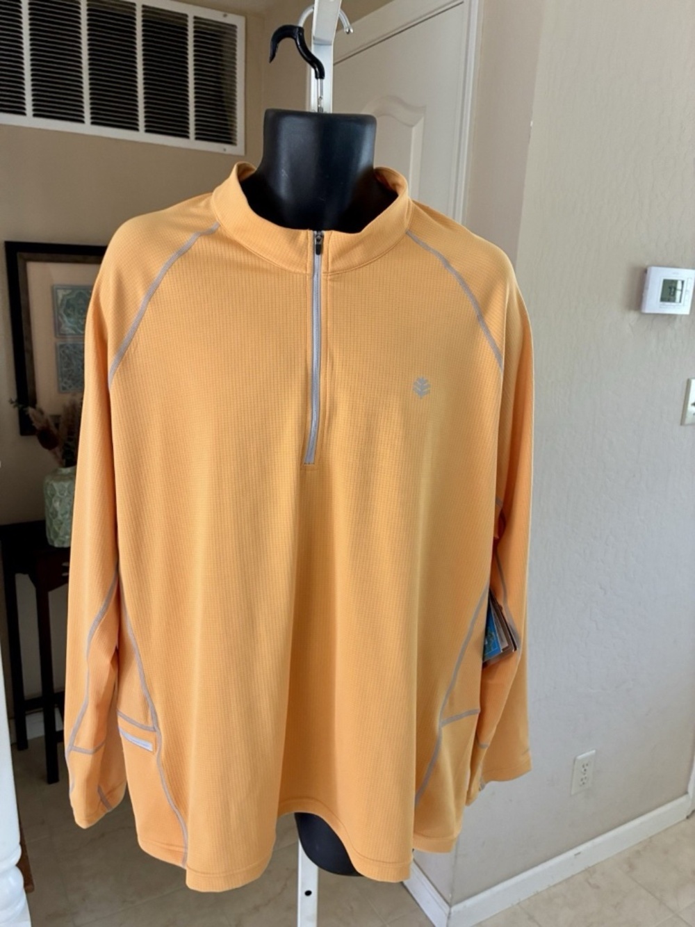 NWT Coolibar Long Sleeve 1/4 Zip Shirt Melon Orange UPF 50+ Sun Protection XXL